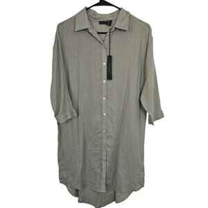 Tahari NWT Women's Linen Tunic Top Blouse Shirtdress‎ Small Green Summer Natural
